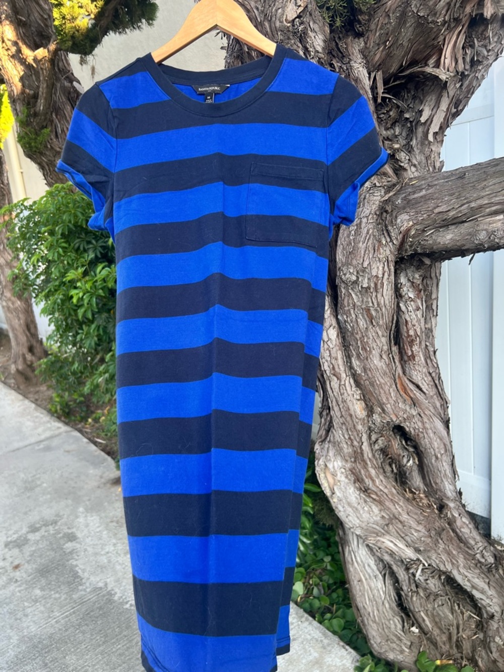 Banana Republic Blue and Navy Striped Knit Dress